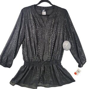Vintage 90s Libra Black Sheer Snake Print Blouse Elastic Waist Small Canada
